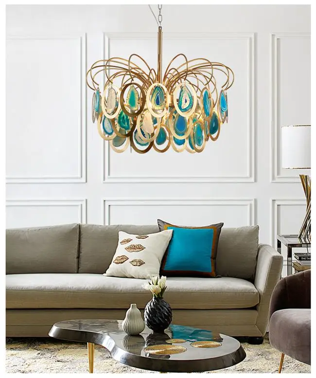 Современные люстры Роскошный Агат Подвеска светильник E14 творческая Синая