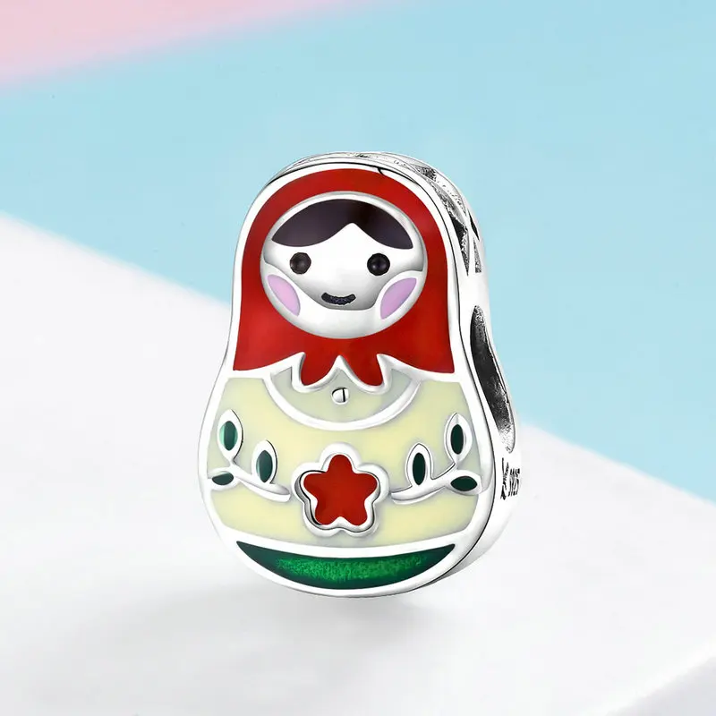 FURUYA 925 пробы серебряные разноцветные эмалированные бусины матрешки Подвески подходят к оригинальному браслету Пандора DIY бусины ювелирные изделия