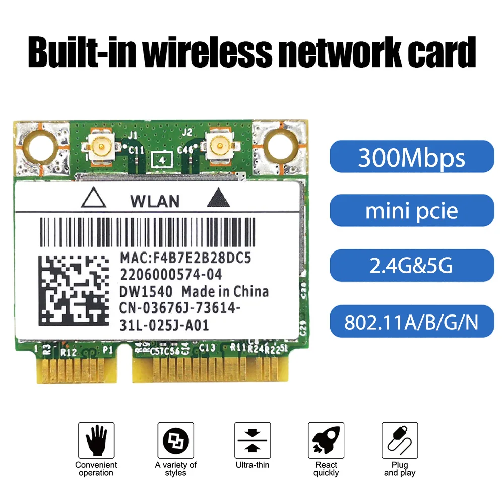 

2.4/5GHz Wireless Network Card BCM943228 DW1540 Dual Band MINI PCIE 300M WiFi Card for Win7/Win8/Win10