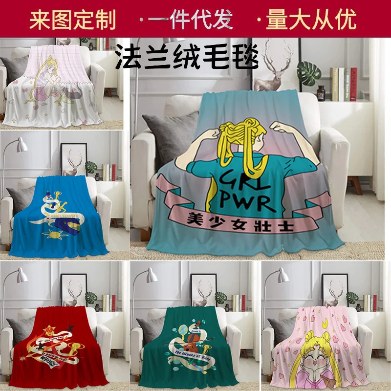 

Флисовое одеяло с принтом Сейлор Мун, многофункциональное легкое покрывало с рисунком Аниме Манга, для кровати, машины, постельного белья