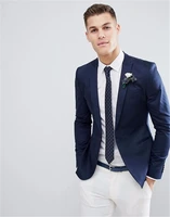 top quality navy blue wedding suit and white pants slim fit mens suit 2 pieces set jacketpants custom made blazer terno
