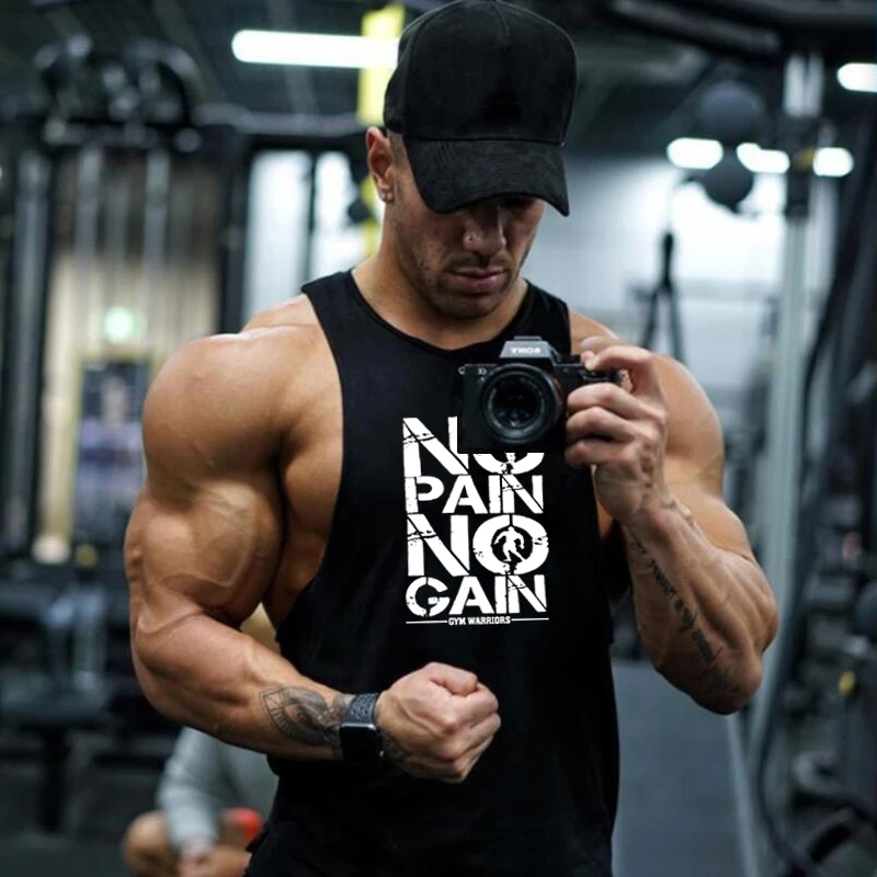

Brand NO PAIN NO GAIN Clothing Fitness shirt cotton gym tank top men sleeveless tops bodybuilding Stringer Tanktop