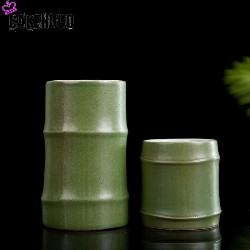 

Jingdezhen Creative Handmade Ceramic Bamboo Cup With Lid Chinese Retro Bionic Porcelain Tea Cup Filter Hole Cup Personality Mug