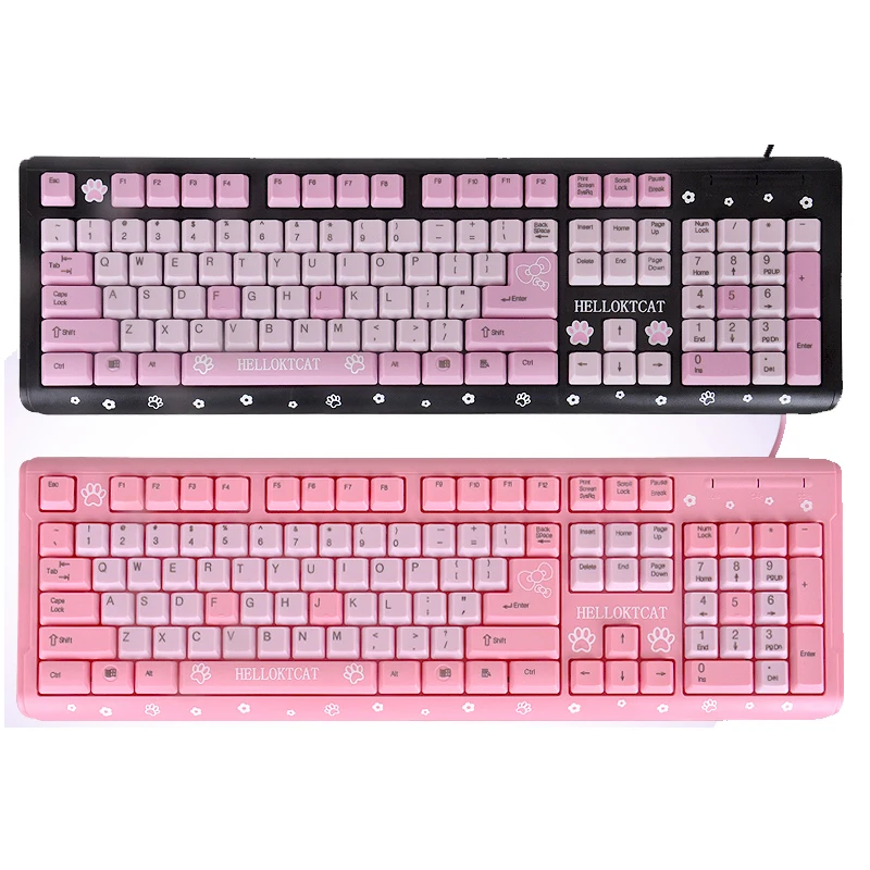

FOR Pink Cat 104 Wired Keyboard Cute USB Ultra-thin Cartoon Cat Home Laptop Keyboard Office Gaming Peripheral Electronics USB