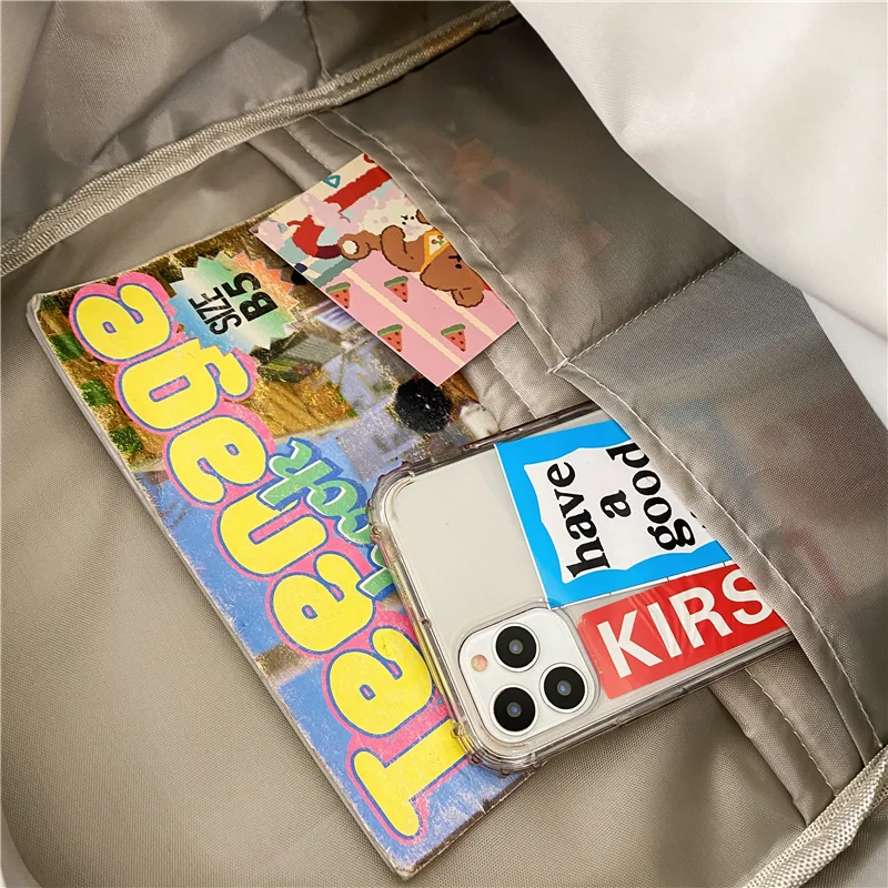 

New Waterproof Nylon Women Backpack Female Multi-pocket Contrast Color Travel Bag College Girls Insert Buckle Schoolbag