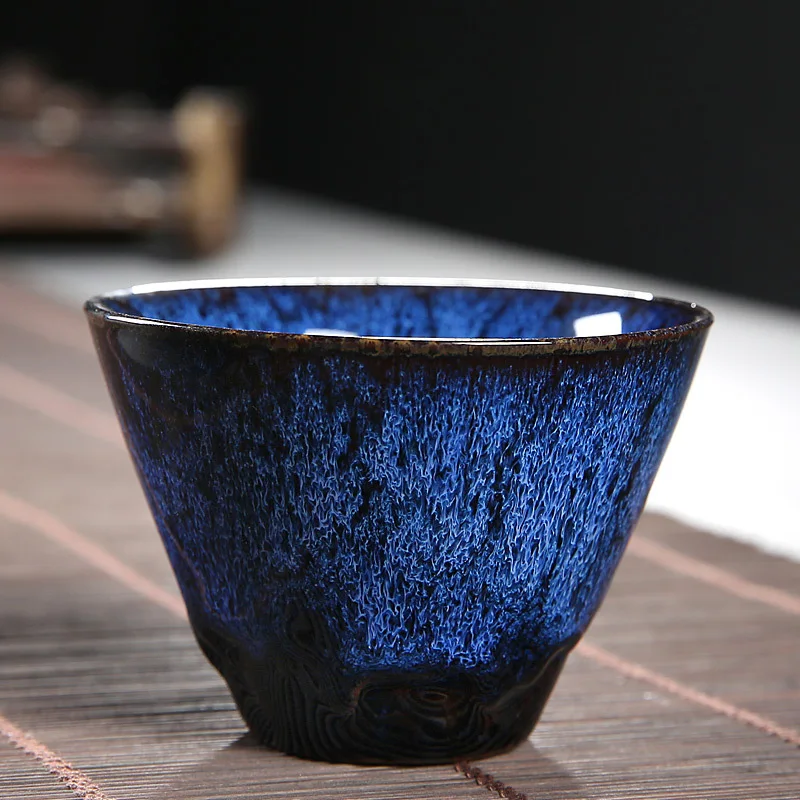 

Junyao Glaze Kiln Teacup Ceramic Single Cup Cake Type Large Bamboo-hat Type Cup Hand-made Tenmu Teacup Gift