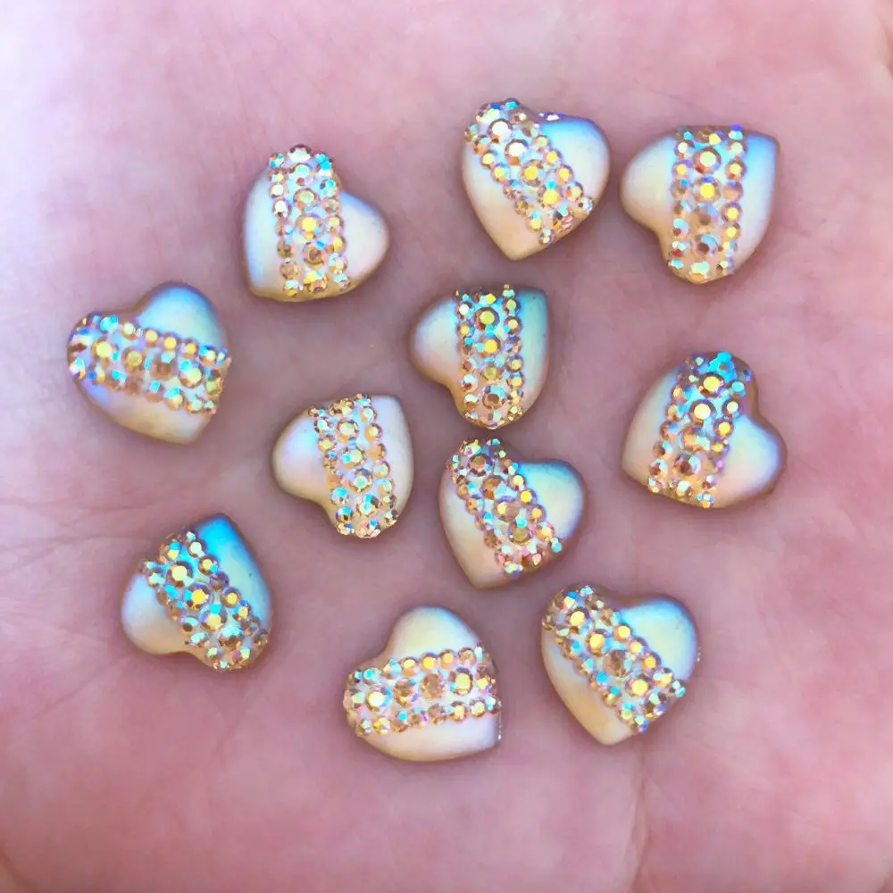 40 шт. 12 мм Смола Сердце кошачий глаз плоские задние стразы свадебные пуговицы DIY