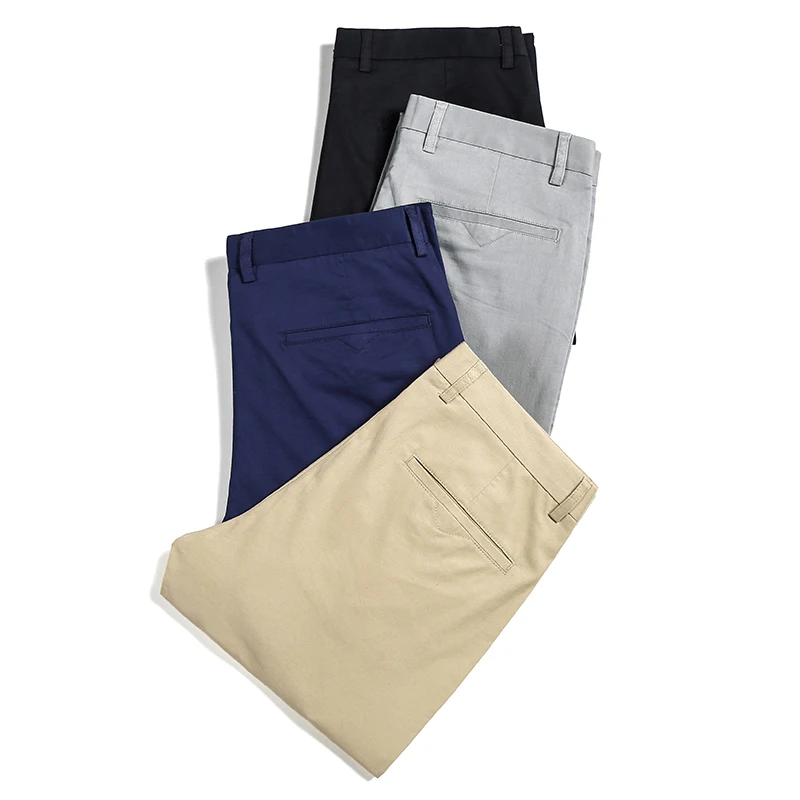 2021 Summer New Men's Thin Cotton Khaki Casual Pants Business Solid Color Stretch Trousers Brand Male Gray Plus Size 40 42 | Мужская