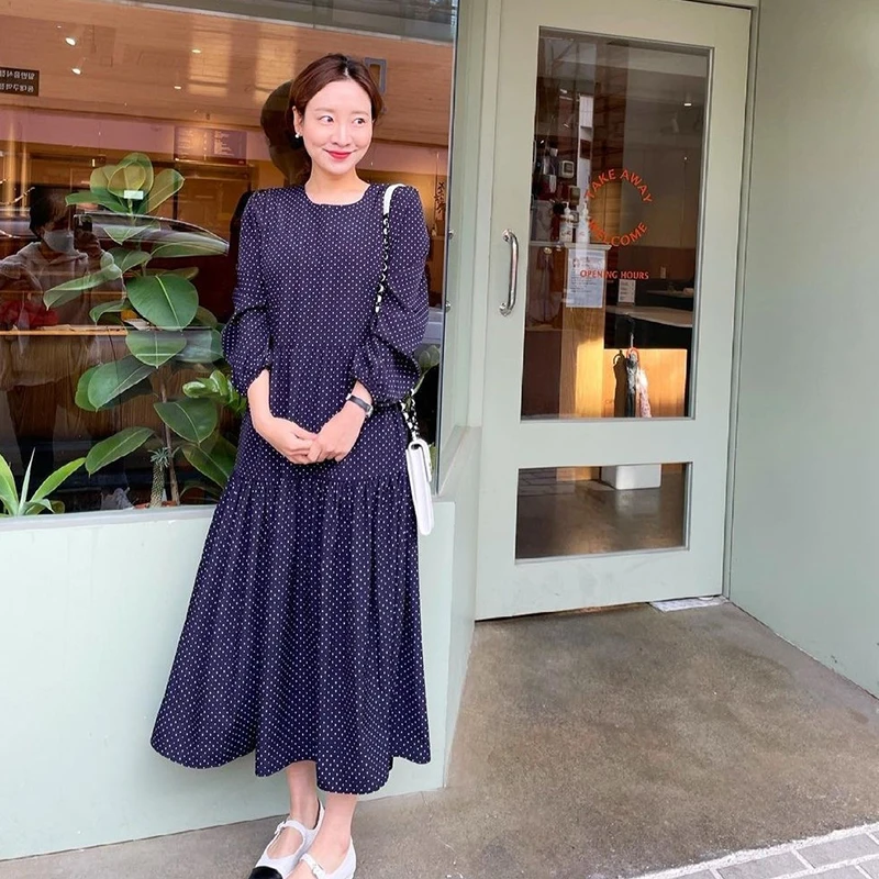 Однотонное Фиолетовое Женское платье с круглым вырезом и высокой талией