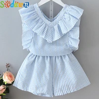 sodawn girls clothing set 2020 korean summer new striped ruffle top t shirtpants kids suit toddler baby childrens clothes