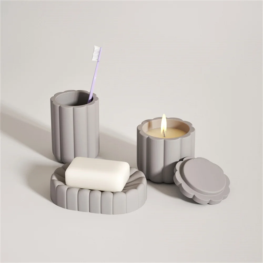 Concrete Silicone Candle Jar Mold DIY Cement Soap Dish Bathroom Accessories Set Mould Nordic Toothbrush Holder Making Tool | Дом и сад