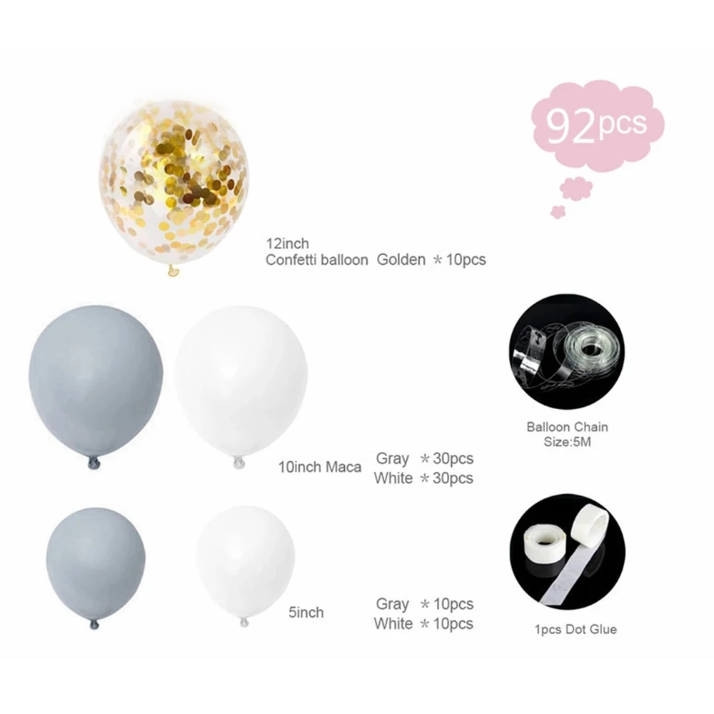 

92pcs Macaron Gray Balloon Wreath Set Theme Balloon Chain Combination Package Wedding Birthday Party Decoration Supplies