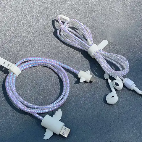 1 рулон 1,55 м защитный шнур для зарядки Лазерная спираль для наушников обмотка пружина для передачи данных соединение телефонной линии кабел...