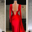 Сексуальное красное свадебное платье с глубоким v-образным вырезом Русалка развертки поезд свадебное платье Дубай Couture 2021 турецкий халат длинные платья для выпускного вечера