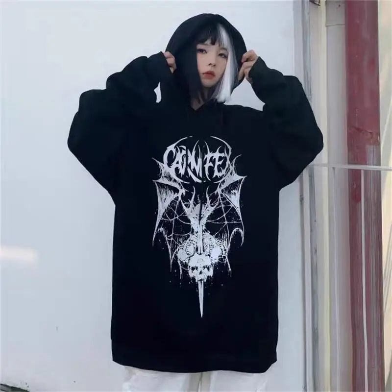 

Gothic Punk Oversized Black White Hoodies Women Korean Fashion Plus Size Goth Hoodie Tops Schoolgirl Streetwear Clothes