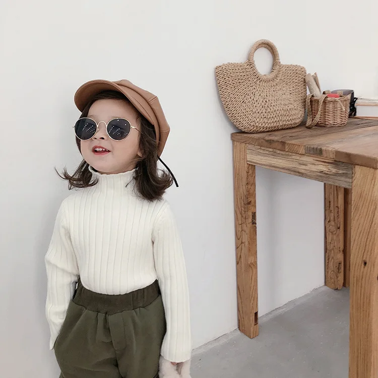 Детский Однотонный свитер с длинными рукавами и высоким воротником для