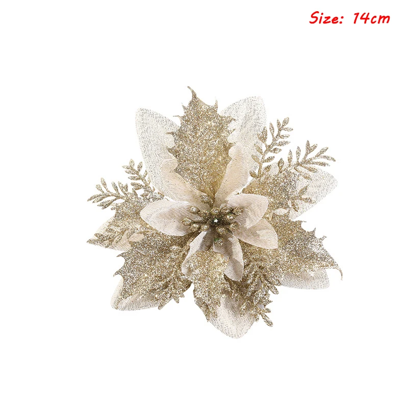 5 шт. искусственные рождественские цветы блестящие украшения для новогодней елки
