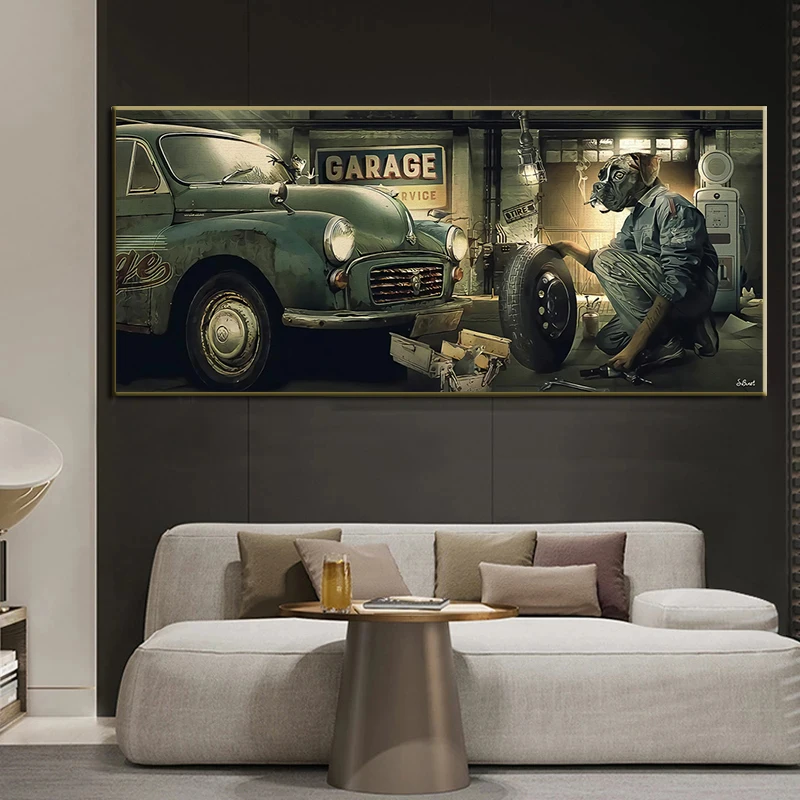 Diligent Dog Repairman Funny Art Canvas Painting Wall Poster and Prints Modern Living Room Garage Cuadros Home Decor Picture | Дом и сад