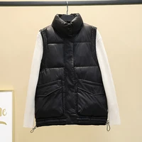 new short style vest for women cotton padded womens winter sleeveless jacket with zipper stand collar casual coats