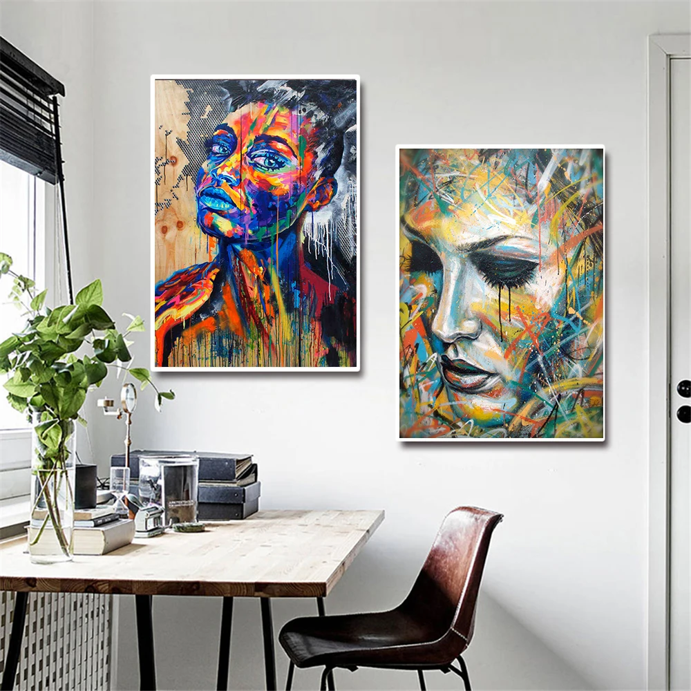 

Graffiti Women Portrait Oil Painting Poster And Prints Wall Decor For Living Room Canvas Painting Wall Art Picture Home Posters