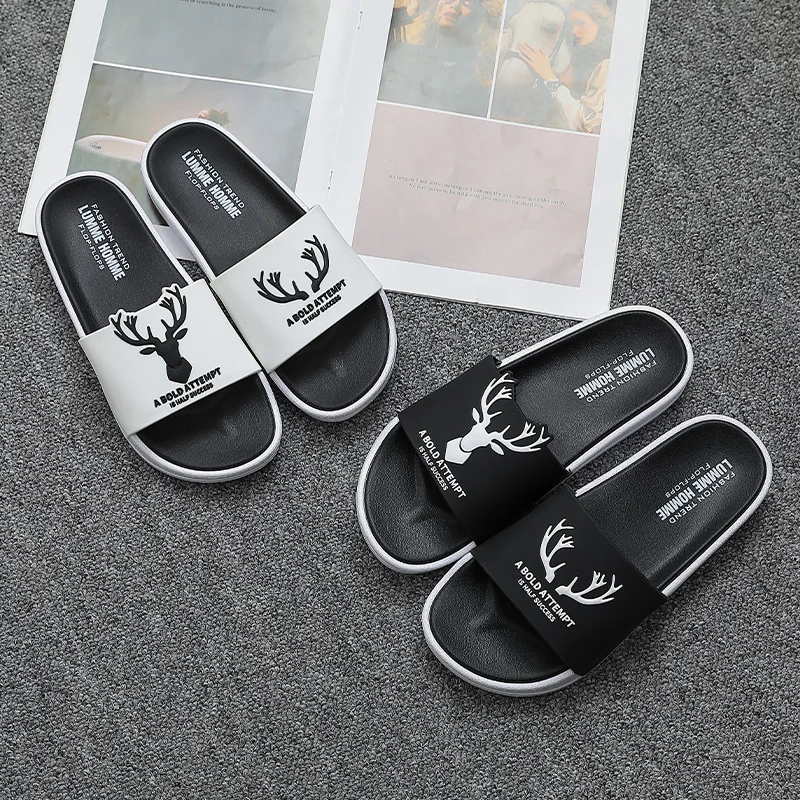 

Summer Slides Women Sport Slippers Non-slip Soft Bottom Indoor Outdoor Cartoon Deer Slide Sandals Men Couple Shoes Flip Flops