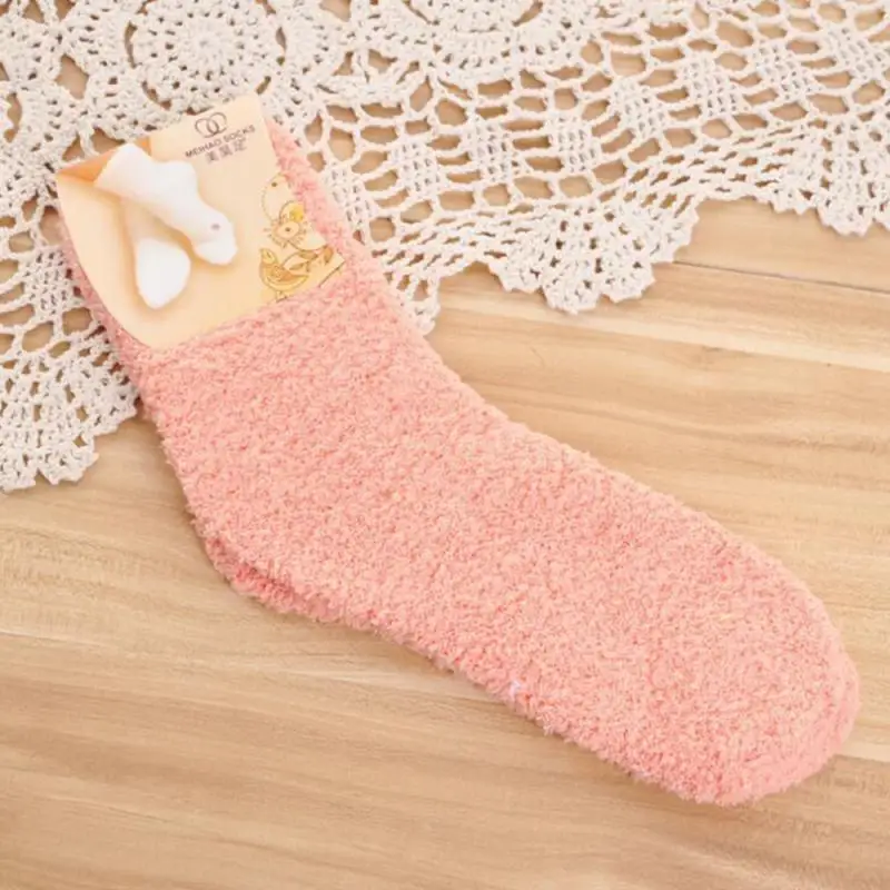 Разноцветные пушистые носки однотонные теплые зимние плотные домашние мягкие