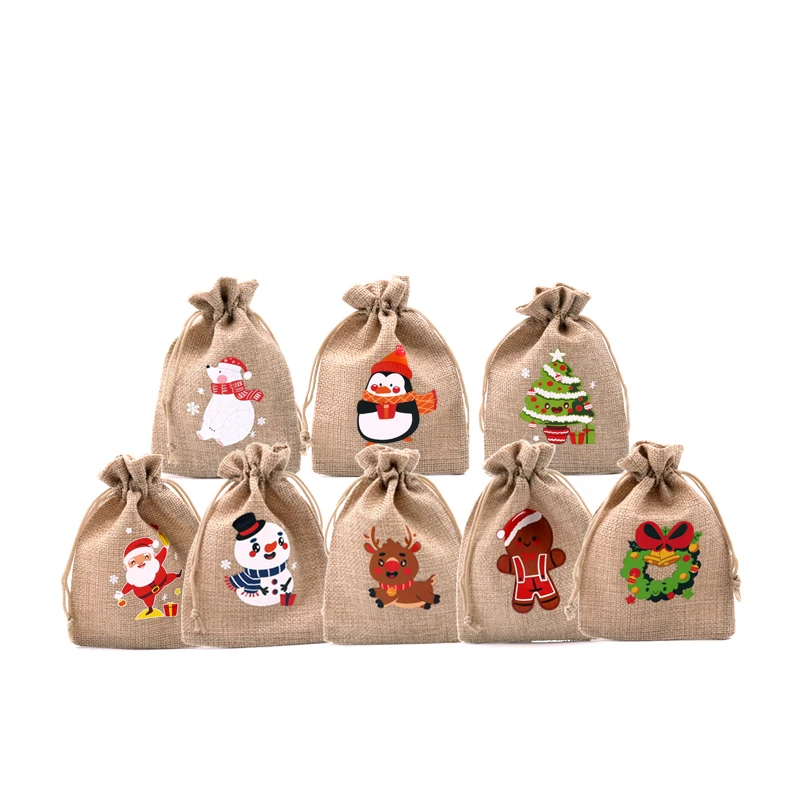 5Pcs/Lot Natural Jute Bags 10x14 13x18cm Christmas Drawstring Gift Bag Pouches Nice Bracelet Candy Jewelry Packaging Bags