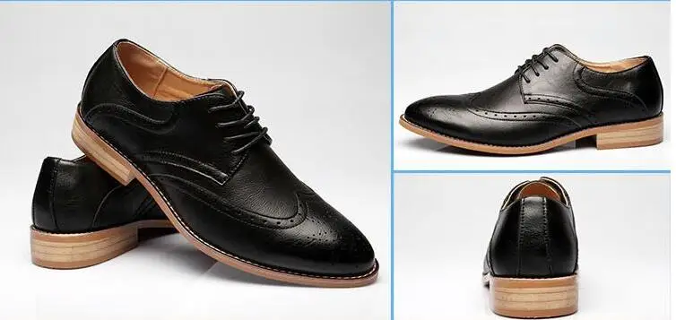 Brand Brogue Brown Red Black Men Business Dress Shoes Pointed Toe Men Wedding Shoes Leather Formal Shoes casual flats LE-23