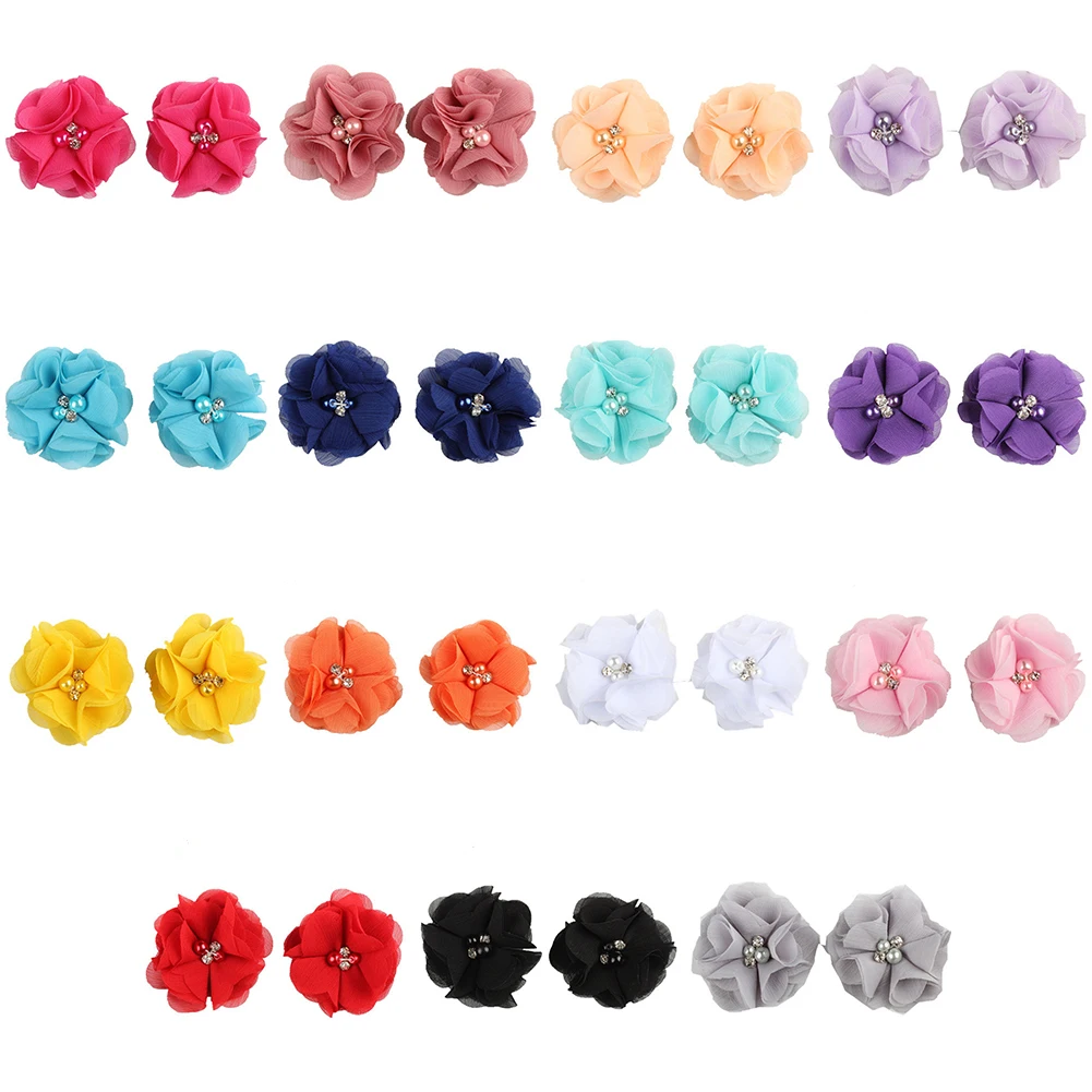 

2PCS/Set New Girls Cute Chiffon Flowers Pearl Rhinestone Hair Clips Kids Lovely Hairpins Barrettes Fashion Hair Accessories Gift