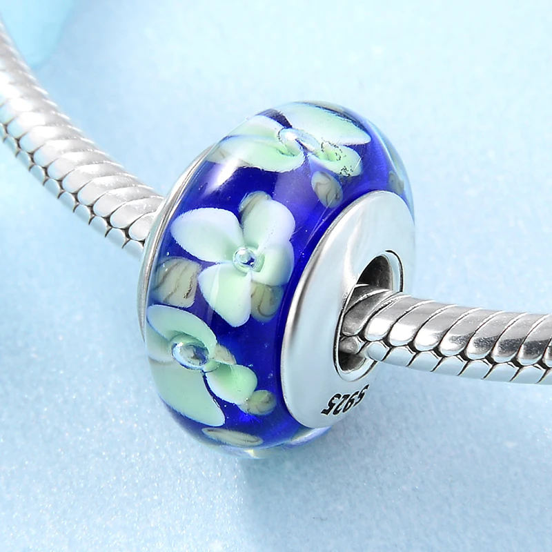 Горячая Распродажа стеклянные бусины в виде серебристых зеленых цветов и синих