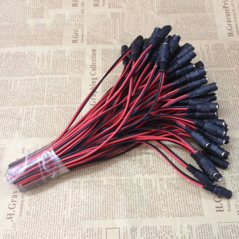 

10 PCS 5.5x2.1mm Male/Female DC Power Socket Jack Plug Connector Cable 28cm 5A 60W Red and black wire female DC bus
