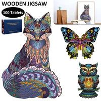 wooden animals shaped puzzles 3d foxbutterflyowl wooden jigsaw puzzle toy montessori learning toys for kids toddlers children