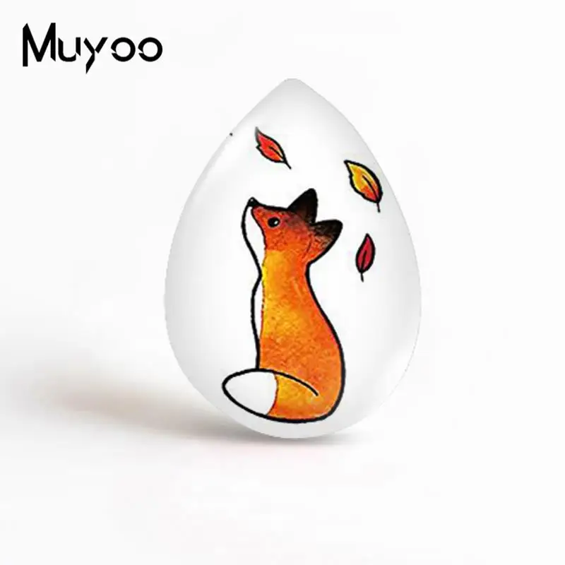 Модные лисички 2019 года - синие цветочные капли стеклянной купола с изображением лисы на кабошоне искусства.