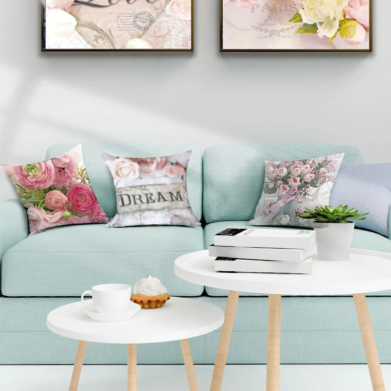 

45x45cm Pillowcase Cushion Cover Waist Pillowcase Home Decor Flower Printing Series Newest Design American Rose Sofa Supplies