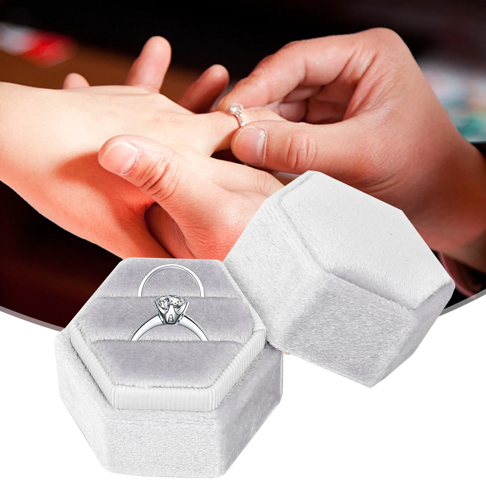 Шестигранная бархатная шкатулка для ювелирных колец обручальное кольцо коробка