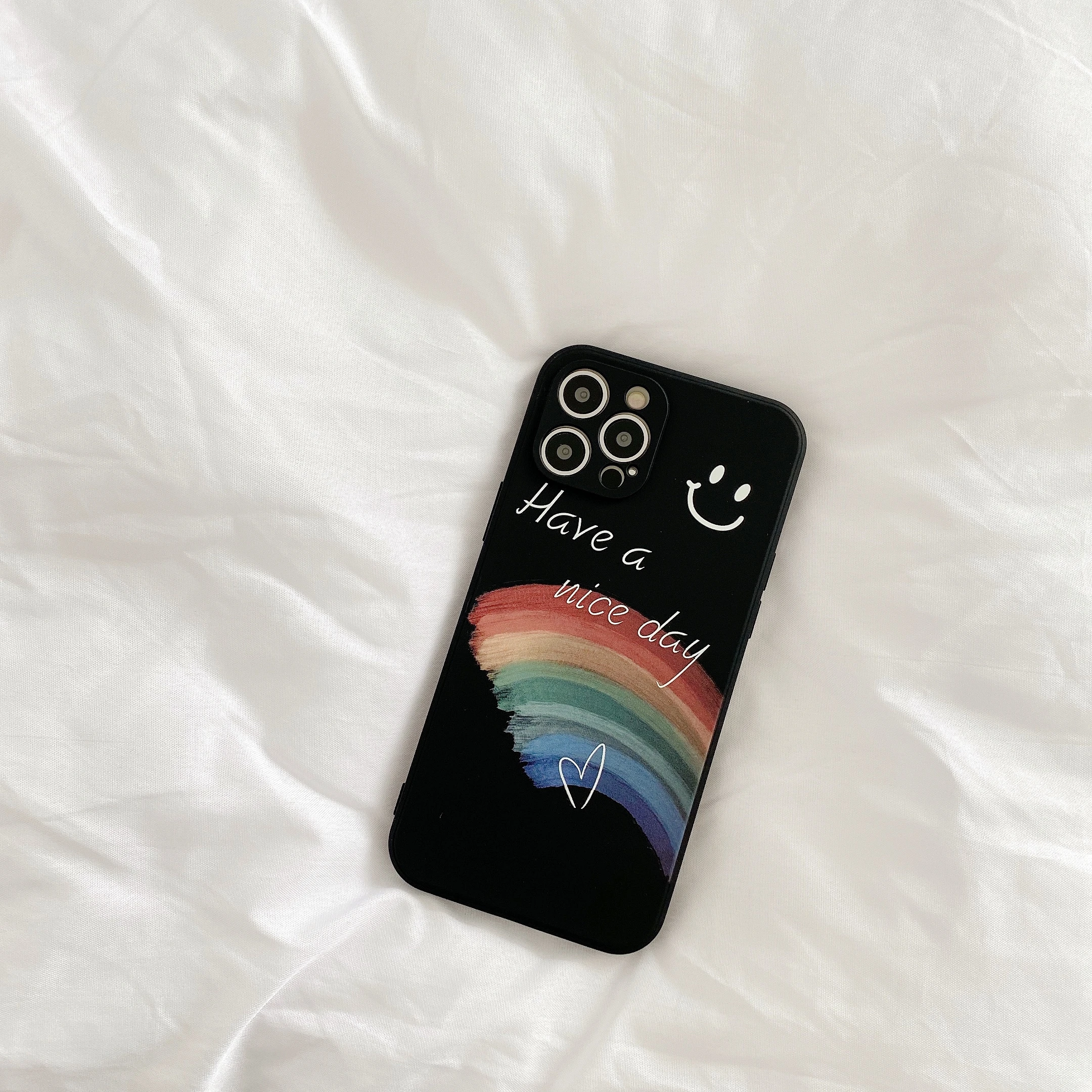 

Soft Liquid Silicone smile Protection phone case for iPhone 11 12 pro Max x xs max xr 7 8p Luxury shell rainbow drop proof Cover