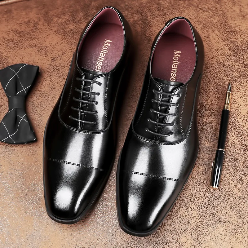 

Triple-joint Classic Men Suit Shoes British Wing-tip Leather Derby Men Shoes Elegant Dress Business Work Shoes Drop Shipping