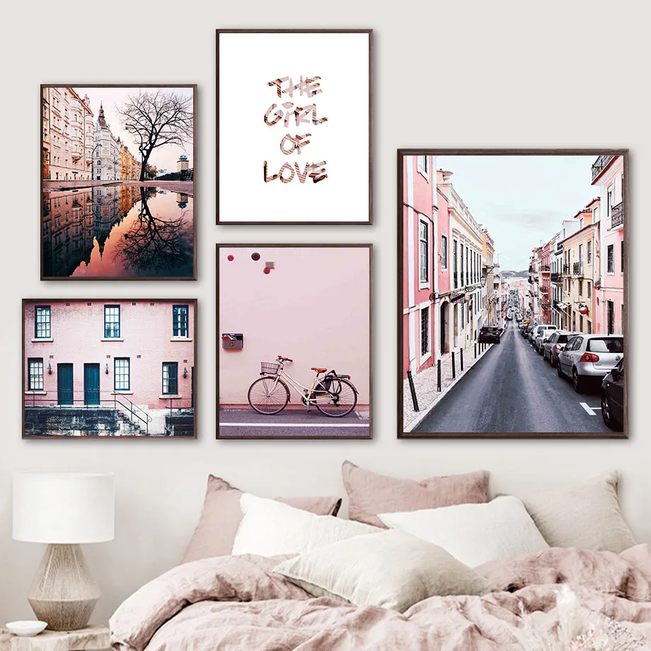 

Car Building Bicycle Reflection Street Wall Art Canvas Painting Nordic Posters And Prints Wall Pictures For Living Room Decor