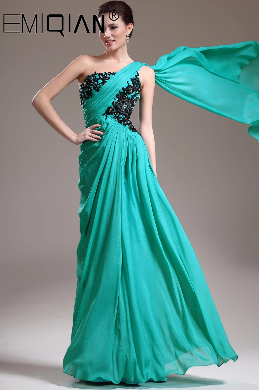 Бирюзовые Вечерние платья на одно плечо длинные шифоновые свадебные вечерние с