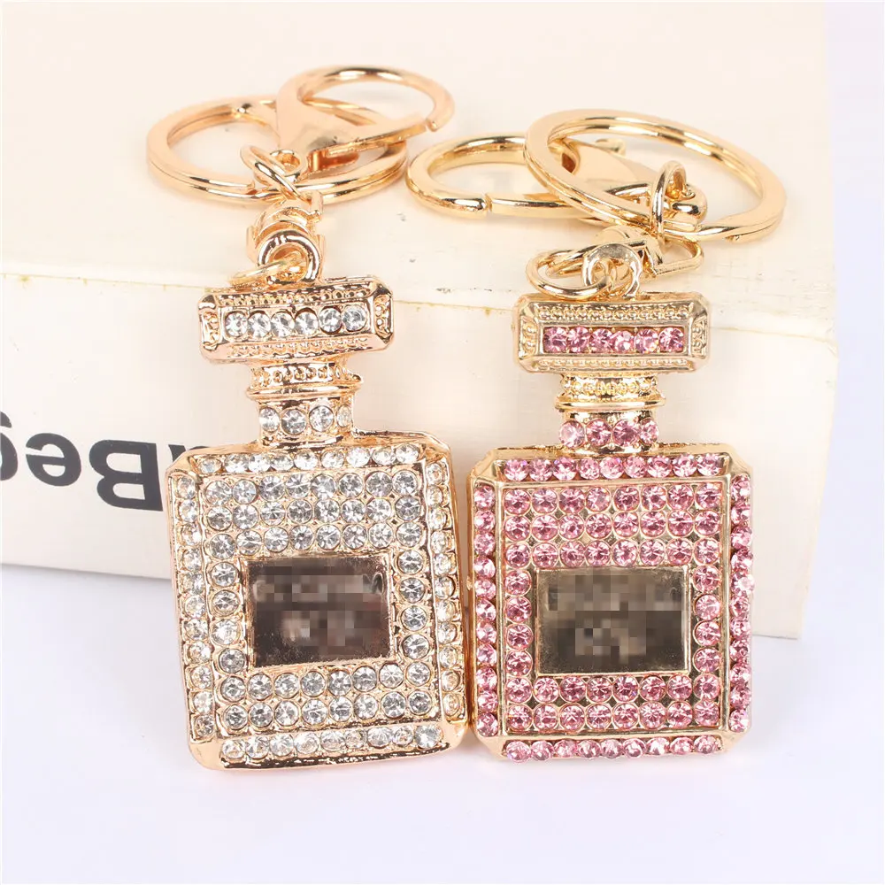 

New Pink White Square Perfume Bottle Key Chain Rhinestone Crystal Pendant Charm for Handbag Purse Bag Carkey Gift