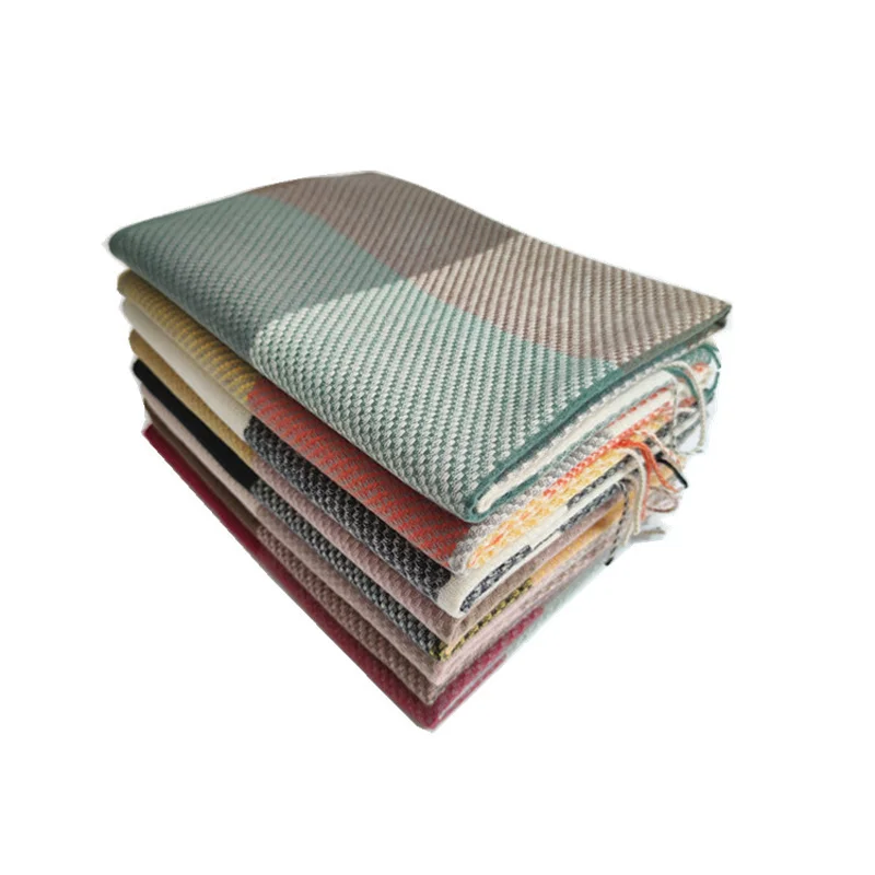 

2020 Autumn Winter New Cashmere British Colorful Plaid Scarf Shawl Korean Version Wild Thick Warm Female Knitted Shawl For Women