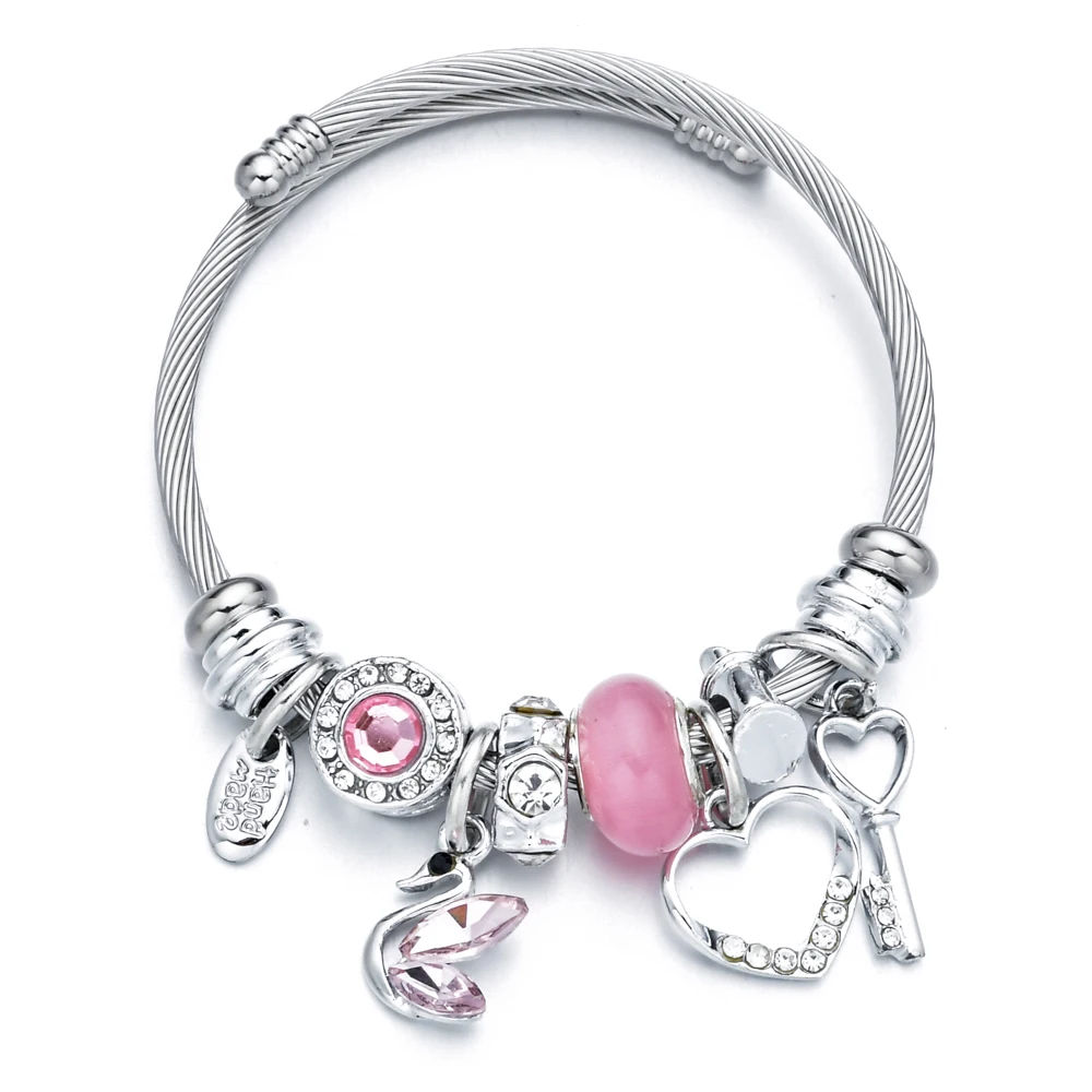 Женский браслет с подвеской в виде лебедя из нержавеющей стали|Браслеты шармами|