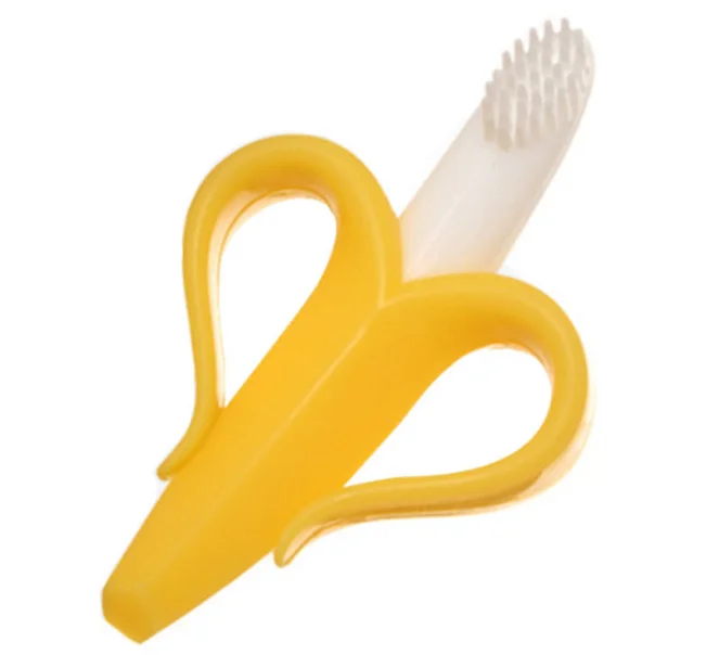 Yellow 1 pc Детская силиконовая учебная зубная щетка в форме банана, безопасный Прорезыватель для зубов для малышей, жевательная игрушка, кольцо для прорезывания зубов, подарок для младенцев, детская, жевательная - Цвет: Yellow 1 pc