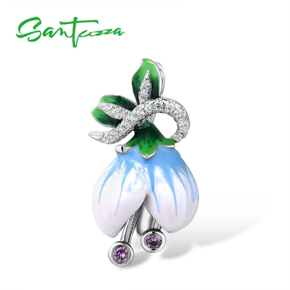 Женский серебряный кулон SANTUZZA из серебра 925 пробы с белыми цветами эмали ручная