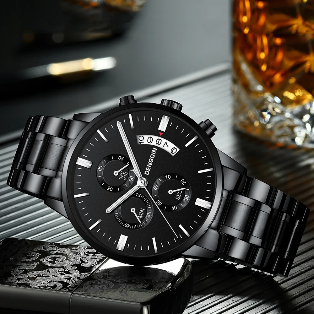 Мужские часы с хронографом водонепроницаемые кварцевые из нержавеющей стали 9 |