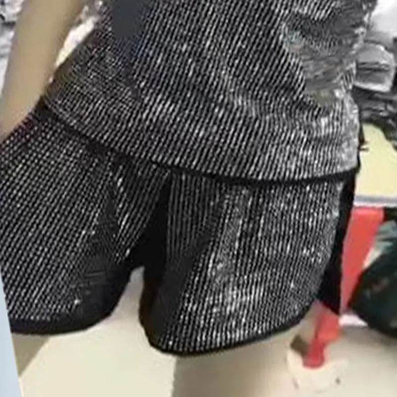 short Silver Early Autumn New Heavy Industry Hot Drilling Beam Foot Casual Pant Wei Pants Women Fashion Casual Wild Loose Pants Tide 225 - Цвет: short Silver