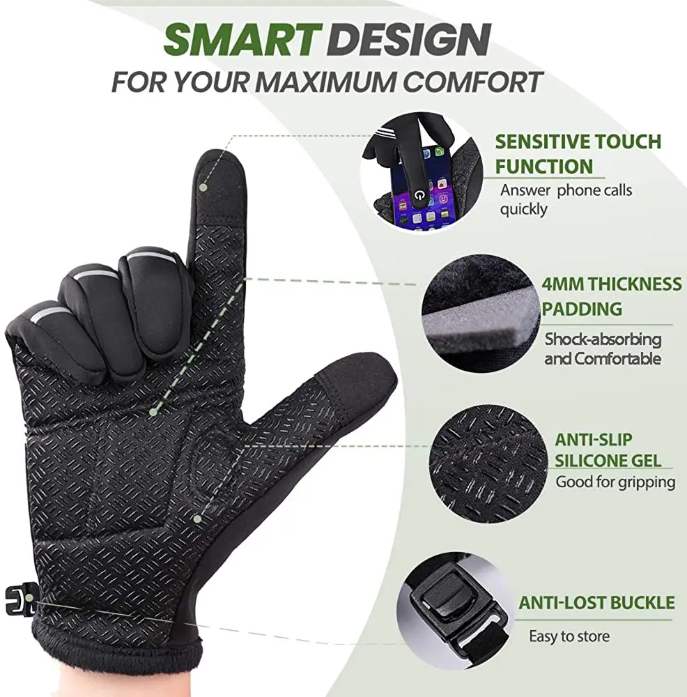 

Warm winter cycling gloves, touch screen, windproof, warm, non-slip road mountain bike gloves for running, hiking and skiing