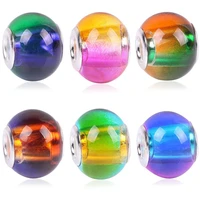 5pcs 14mm round colorful lampwork glass loose charm big hole beads for jewelry making diy european bracelet