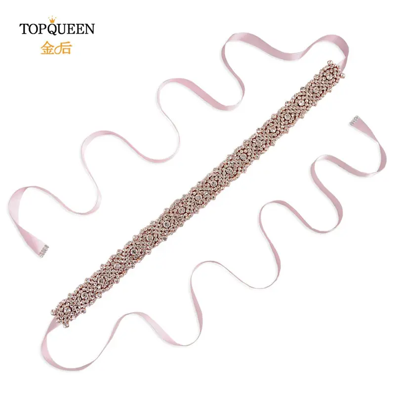 TOPQUEEN S28B-RG розовое золото свадебный пояс Стразы пояс для свадебных платьев пояс с бисером ручной работы пояс подруги невесты и пояса - Цвет: pink