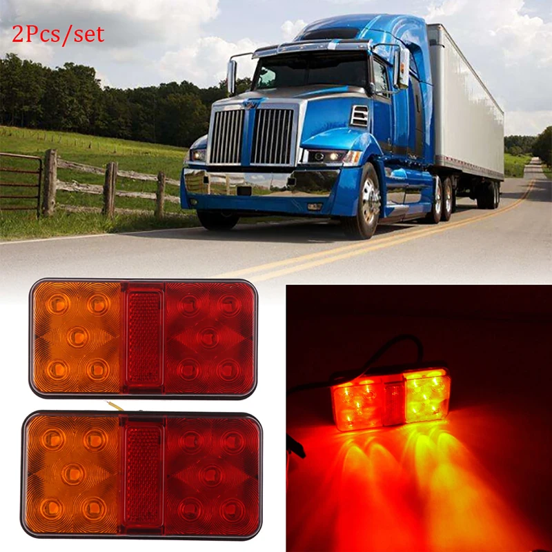 

New 2pcs 12V 2W 10 LED Truck Car Trailer Rear Tail Light Stop Indicator Lamp Taillight Turn Signal Lamp